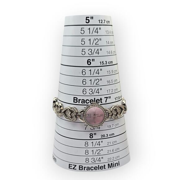 Guess Silver Rhinestone Heart Link Pink Dial Bracelet Watch - Picture 7 of 8